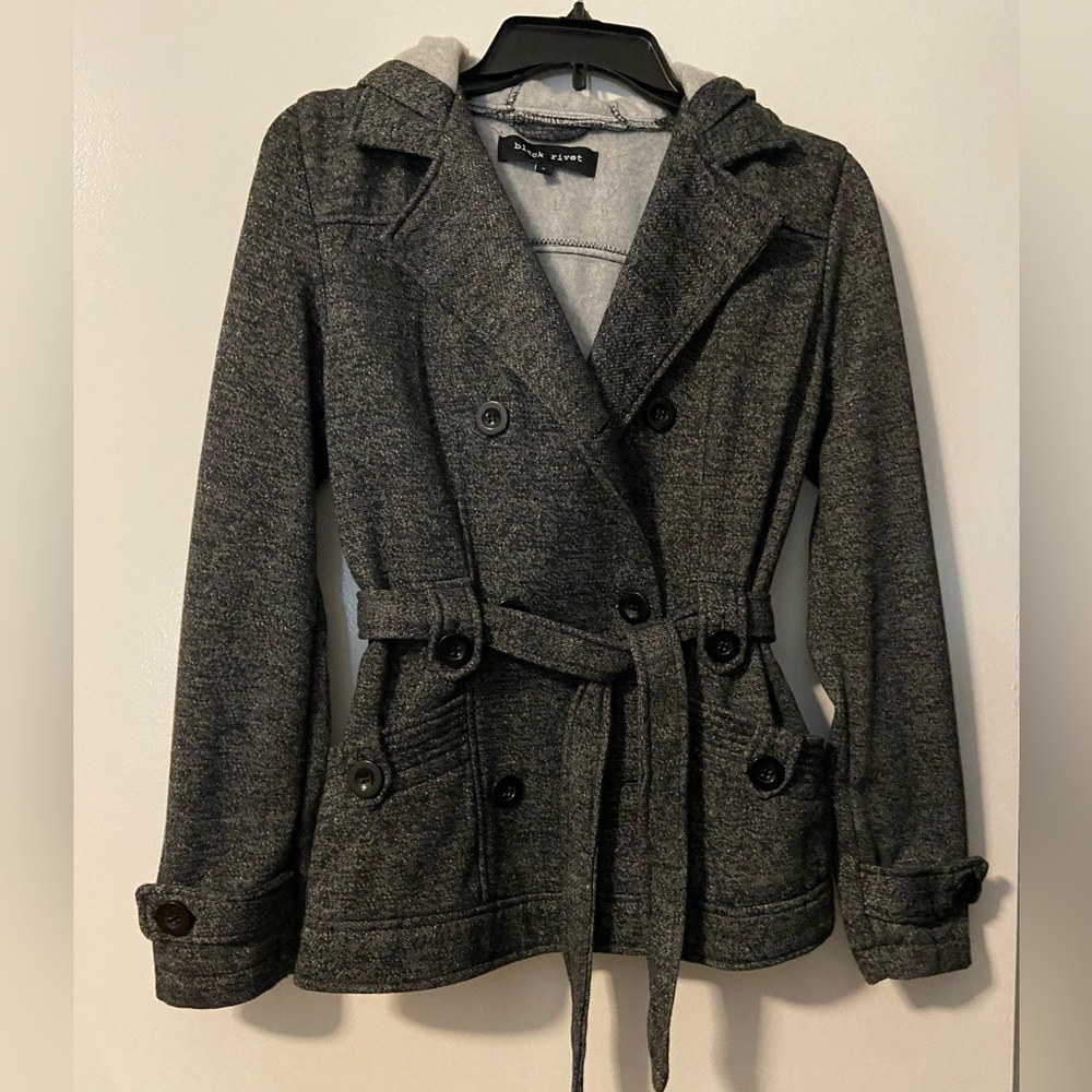 Black rivet peacoat